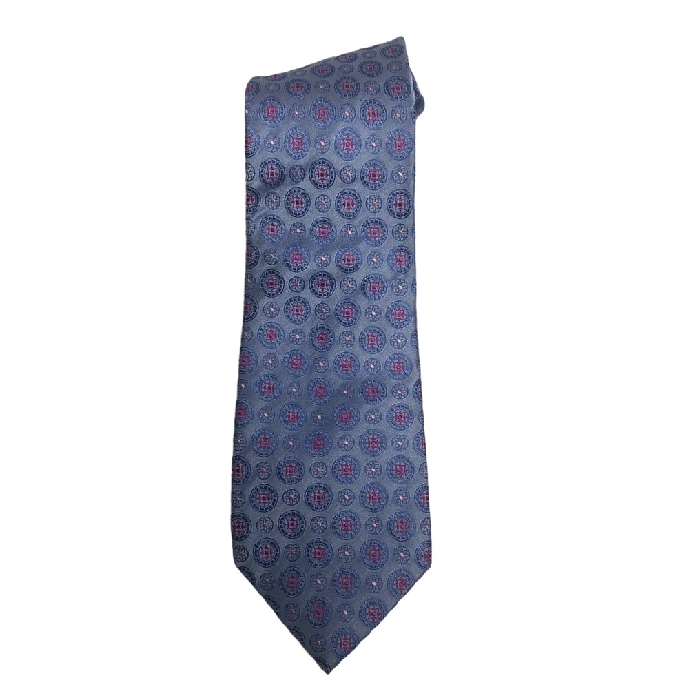 David Donahue Ice Blue Circle Print Silk Tie
